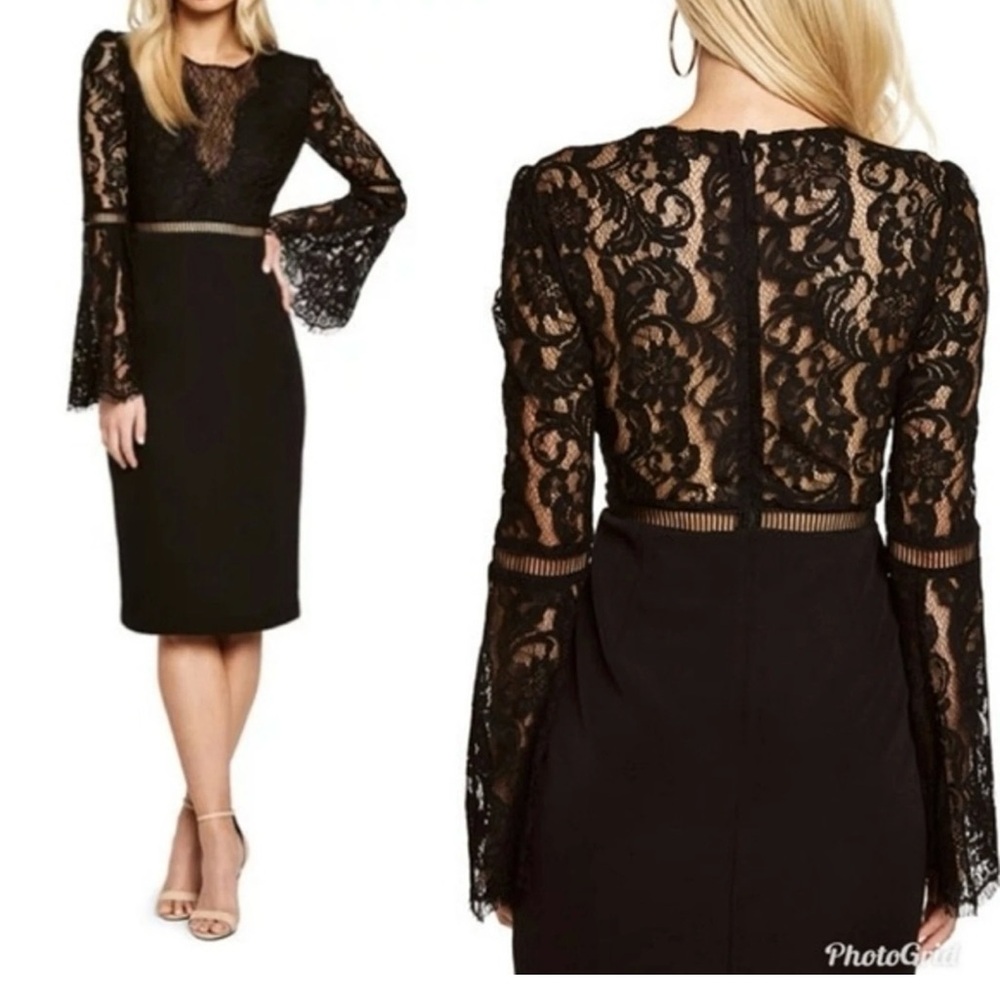 NWT-Bardot Elegant Black Lace Long Sleeve Dress